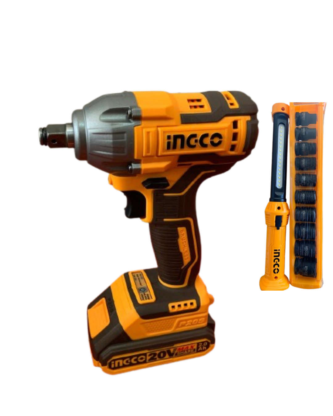 Pistola de Impacto inalámbrico INGCO + GRATIS LÁMPARA DE TRABAJO Y JUEGO DE COPAS